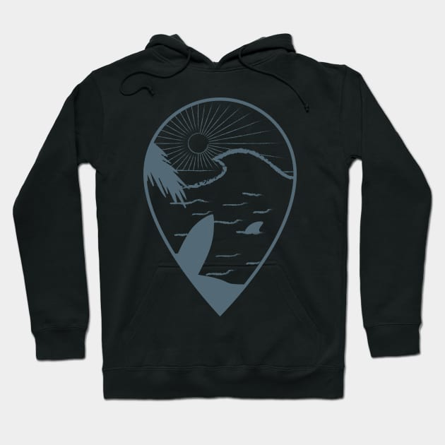 You Are Here Sign Surfing on the Beach Hoodie by Food in a Can